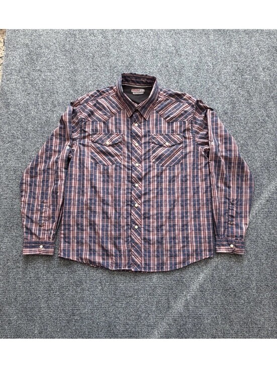 Wrangler Other - Men’s Wrangler Outdoor Pearl Snap Shirt Vented Size Large blue Red Plaid Utility